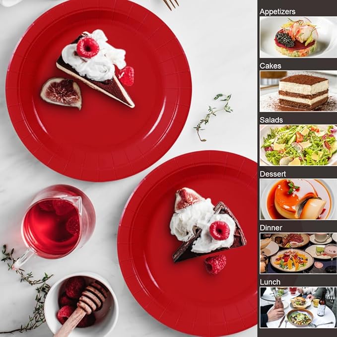 40Pcs Disposable Paper Plates Red,Including 20pcs 9" and 20pcs 7" Plates,Strong and Sturdy Disposable Plates for Party, Dinner, Holiday, Picnic,Birthday Party, Dinner Table, Wedding