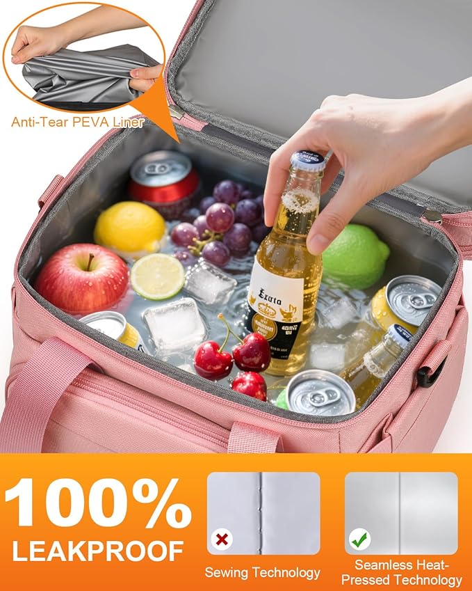 Lunch Box For Men Women Double Deck Insulated Lunch Bag For Men Woman Leakproof Expandable Cooler Bag with Adjustable Shoulder Strap for Work Picnic School(Pink,Medium)