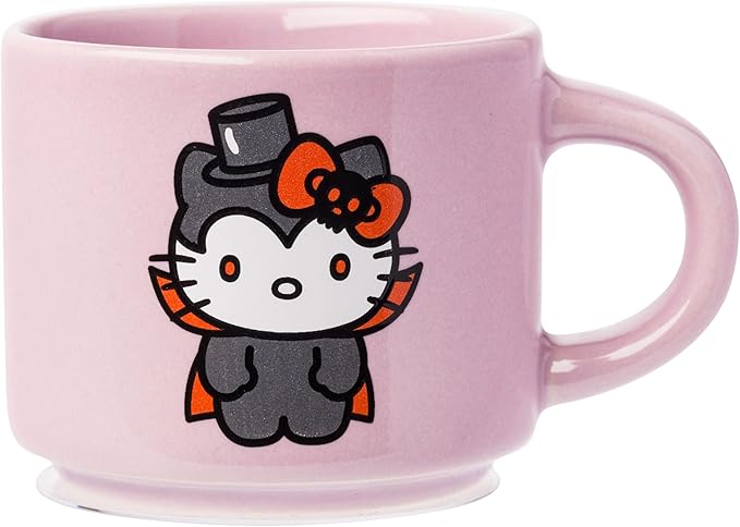 Silver Buffalo Sanrio Hello Kitty Halloween 4 Pack Stackable Ceramic Mug Set With Storage Rack, 3 Ounces