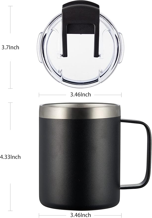 ALOUFEA 12oz Stainless Steel Insulated Coffee Mug with Handle, Double Wall Vacuum Tumbler Cup with Fliping Lid, Red, 4 Pack