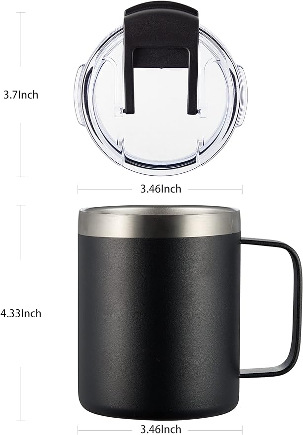 ALOUFEA 12oz Stainless Steel Insulated Coffee Mug with Handle, Double Wall Vacuum Travel Mug, Tumbler Cup with Fliping Lid, Black and Army Green