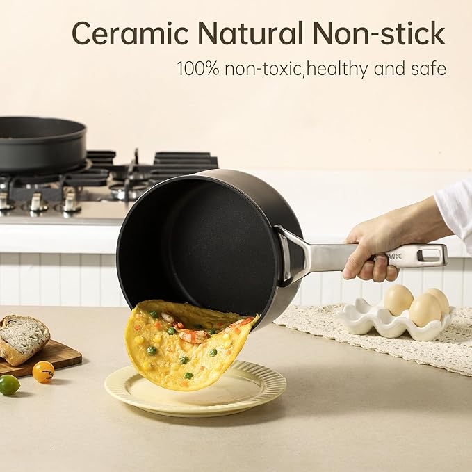 MSMK 2 Quart Saucepan with Lid, Burnt also Nonstick, PFOA Free Non-Toxic, Oven Safe to 700 ℉，Scratch-resistant, Induction Cooking Pot, for Induction, Ceramic and Gas Cooktops