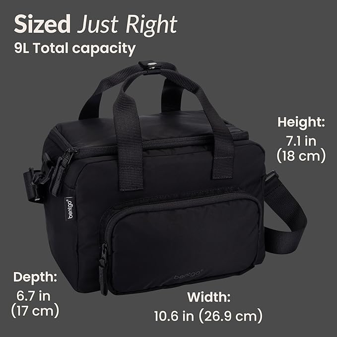 Bentgo Insulated Lunch Bag – Extra-Large Capacity Adult Lunch Bag with Shoulder Strap and External Storage Compartment, Durable, Lightweight, Ideal for Work, School, & Meals On the Go (Obsidian)