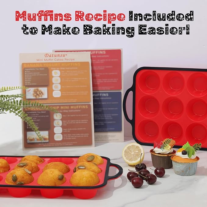 Silicone Muffin Pan, Metal Reinforced Frame Regular Size 2.8 Inch Cupcake Pan with Handle 12 Cups Nonstick Muffin Tray for Baking