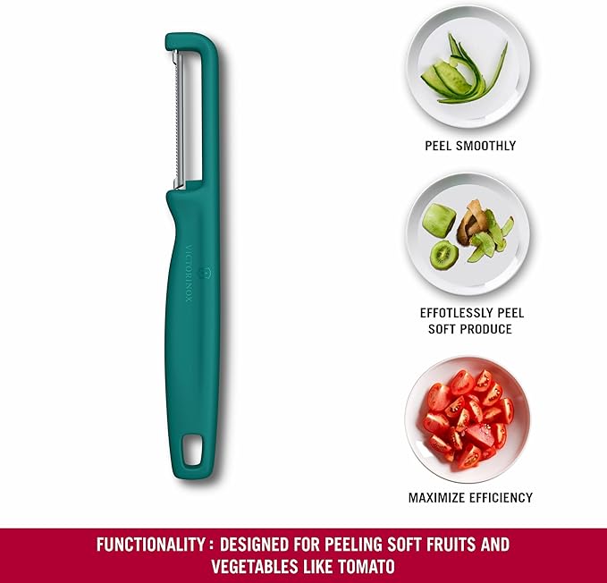 Victorinox Iota Peeler for Vegetables, Fruits, Serrated Edge, Extra Sharp, Swiss Made, Green