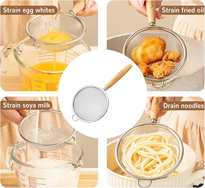 1 Pack Fine Mesh Strainer whit Hanlde,40 Mesh Stainless Steel Kitchen Strainer for Sifting, Draining Pasta, Straining Juice and Egg Whites
