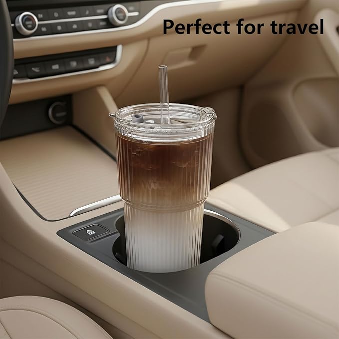 Ruckae 20oz Glass Bottles with Lids,Glass Cups with Lids and Straws,Water Bottle Drinking Glasses for Coffee,Smoothies,Tea,Juice (6, Transparent)