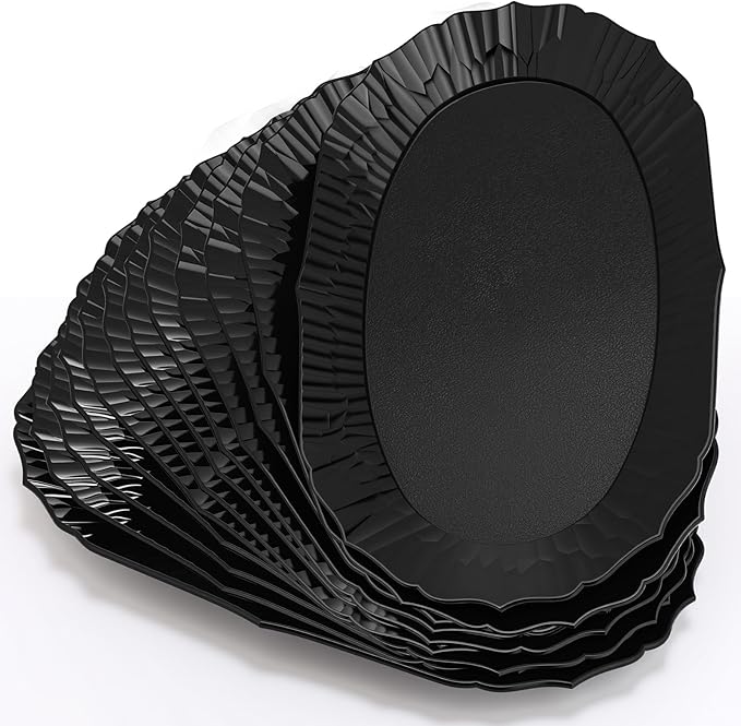 12 Pcs Black Plastic Serving Tray Bulk, 14.5" x 8.6" Rectangle Black Party Platters Reusable Decorative Dessert Table Serving Trays Snack Food Tray for Cupcake Cookie Wedding Birthday Party
