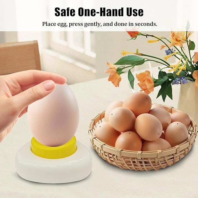 Egg Piercer for Hard Boiled Eggs – Magnetic Egg Hole Puncher with Stainless Steel Needle and Durable Plastic Base, for Home Kitchen & Food Service Use (White)