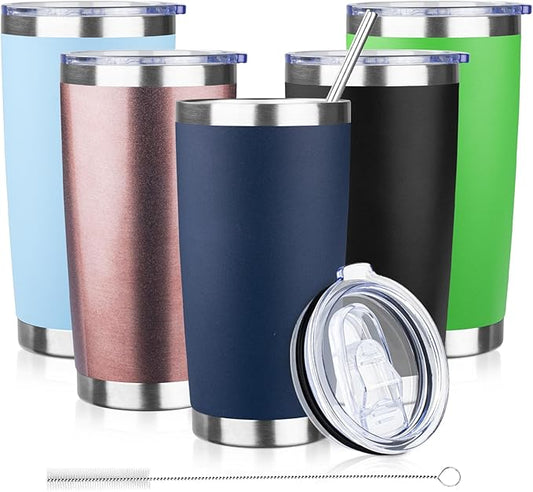20oz Tumbler with Lid and Straw Double Wall Powder Coated Vacuum Insulated Coffee Tumbler Stainless Steel Insulated Travel Coffee Mug Spill-Proof Thermal Cup for Hot and Cold Beverage,Navy Blue