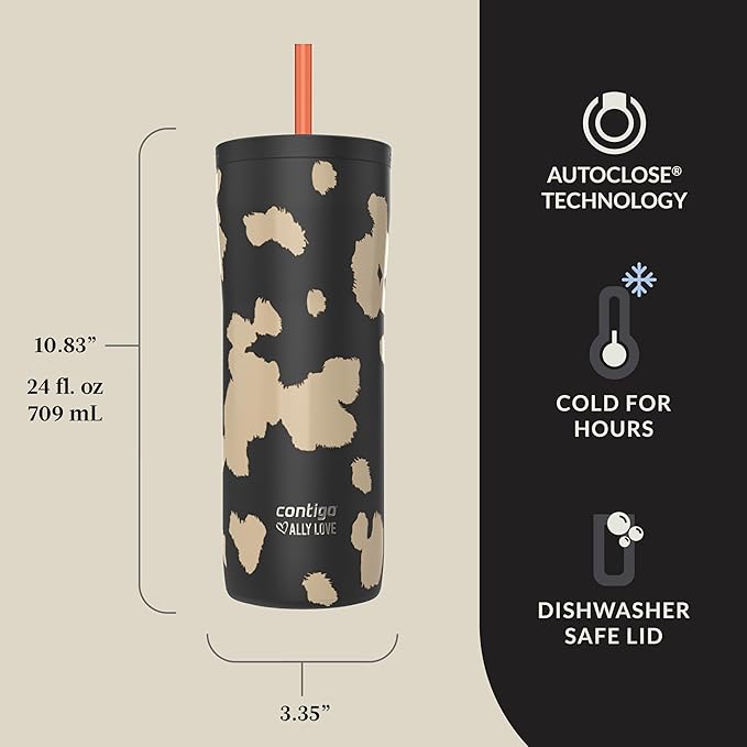 Contigo x Ally Love Streeterville Stainless Steel Tumbler with Straw, Easy Clean Lid, Leak Proof, BPA Free, 24oz, Licorice