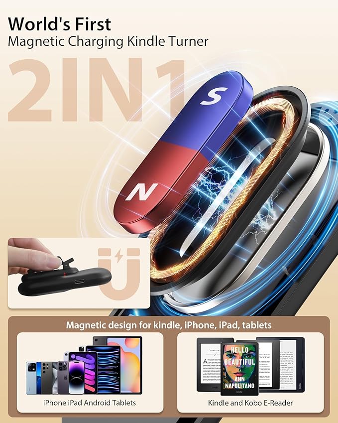 [#1 Magnetic Tech] Remote Control Page Turner for Kindle Paperwhite with Wrist Strap, 2-in-1 Kindle Accessories for iPhone, iPad, Camera Video Record & Shutter Selfie,Ideal Valentine’s Gift