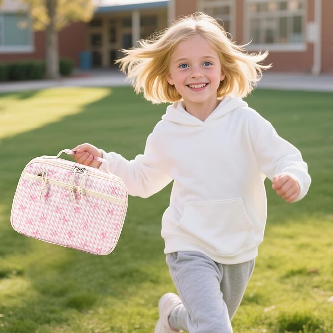 LEDAOU Lunch Box Kids Insulated Lunch Bag Girls Toddler Reusable Lunchbox for School Picnic Hiking (Bowknot-Pink)