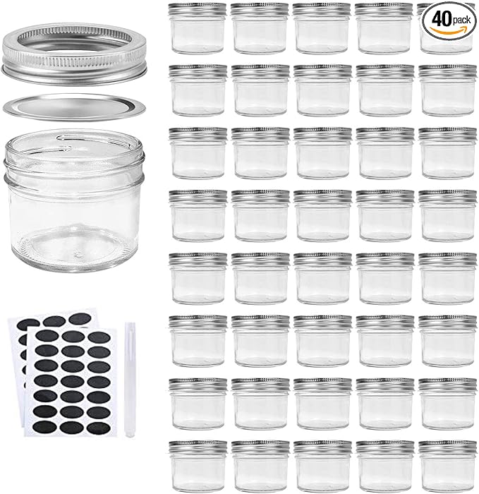 Accguan 4oz / 120ml Mason Jars Glass Jelly Jars, Canning Jars With Regular Lids, Ideal for Honey,Jam,Wedding Favors,Shower Favors, 40 Pack