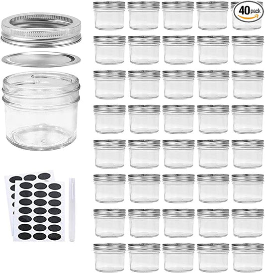 Accguan 4oz / 120ml Mason Jars Glass Jelly Jars, Canning Jars With Regular Lids, Ideal for Honey,Jam,Wedding Favors,Shower Favors, 40 Pack