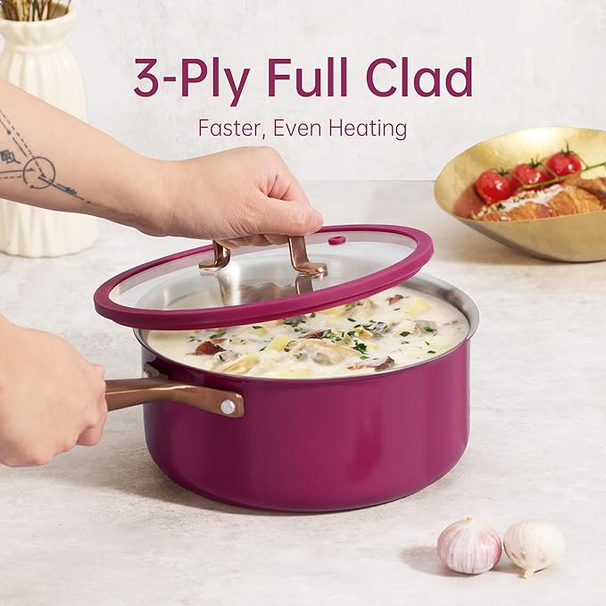 CAROTE Stainless Steel Saucepan Set, 2 Sauce Pans, Purple