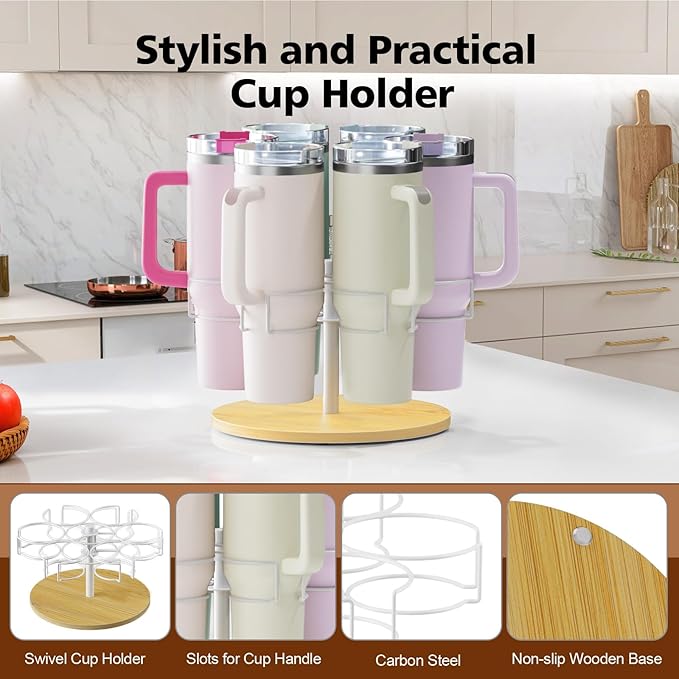 Water Bottle Organizer for Stanley 40 oz, Rotating Stanley Cup Organizer Holder, Tumbler Organizer Holder, Stanley Cup Accessories, Easy to Install, Natural（Patented Product）