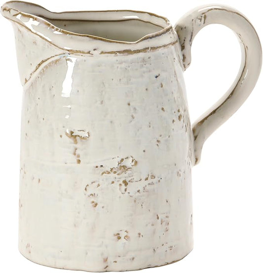 28 oz. Stoneware Pitcher, Reactive Glaze, White (Each One Will Vary)