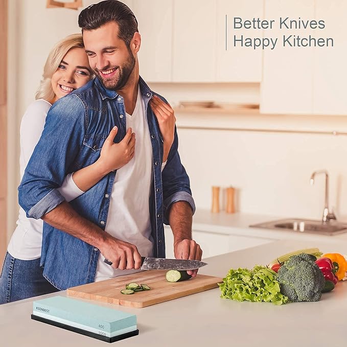 Actual Grit Premium Material Sharpening Stone 2 Side 400 1000 Whetstone Set Kitchen Knife Sharpener Stone Wet Stones for Sharping Knives Kit with Non-slip Rubber Base