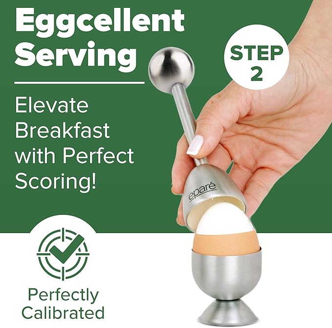 Eparé Egg Cups & Cracker Set - Egg Cups for Soft Boiled Eggs British - Stainless Steel Egg Topper Cutter - Egg Spoons & Egg Holder for Boiled Eggs