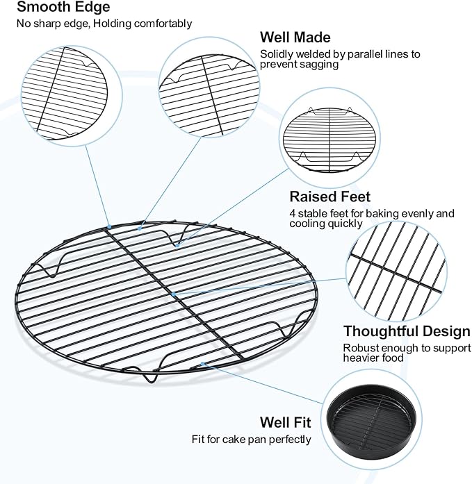TeamFar 10.5 Inch Non-Stick Cooling Rack, Round Coated Stainless Steel Cooking Wire Rack Set of 2, for Baking/Roasting/Steaming/Cooling, Healthy & Heavy-Duty, Oven Safe & Easy to Clean
