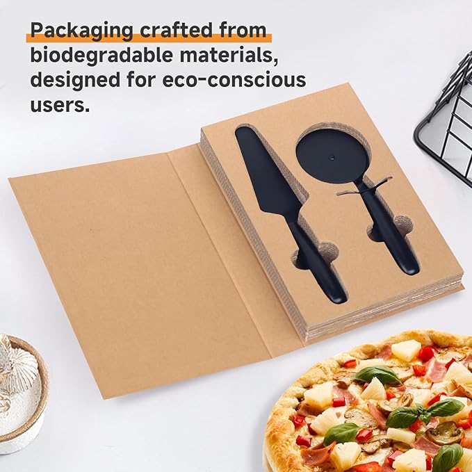 Pizza Cutter and Server Set - 9.25 Inch Sharp Stainless Steel Blade (430) with Finger Guard & Non-Slip Handle - Dishwasher Safe Pizza Slicer for Crusts and Pies
