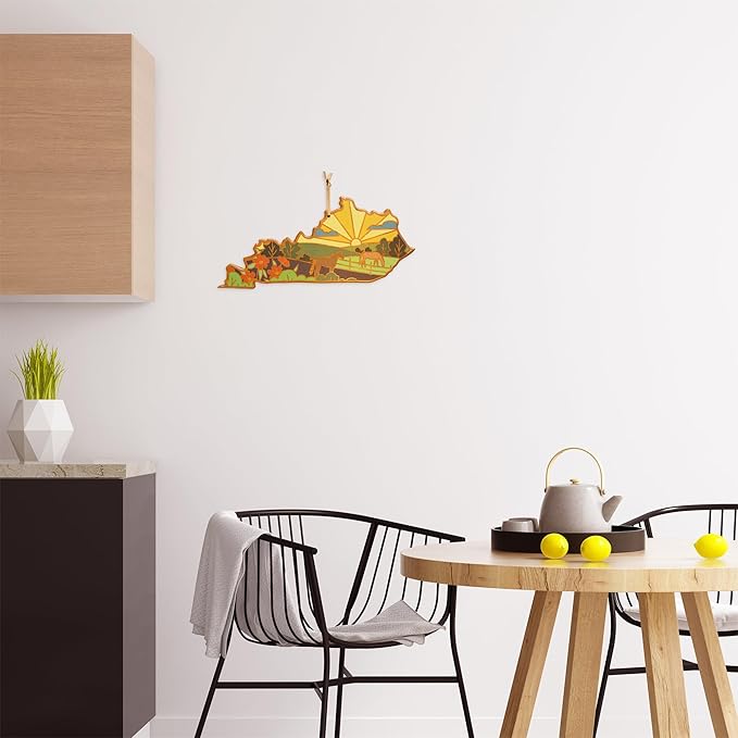 Totally Bamboo Kentucky State Shaped Cutting Board and Charcuterie Serving Platter with Artwork by Summer Stokes, Includes Hang Tie for Wall Display