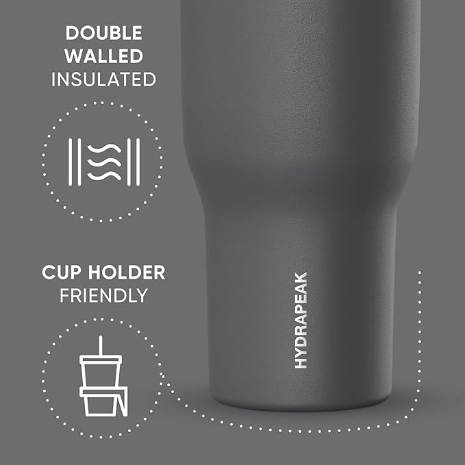 Hydrapeak Nomad 40 oz Tumbler with Handle and Straw Lid, Leakproof, Double Insulated, 40oz Cup Stainless Steel (Grey Matter)