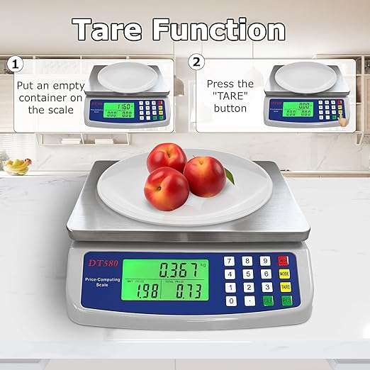 Digital Kitchen Scale 40kg/88lb Stainless Steel Price Computing Scale Counting Scale Deli Scale with Large LCD Display for Baking Bread Cooking Meat Prep Parts and Coins Adapter Included
