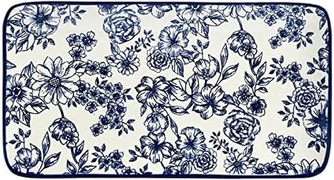 Pfaltzgraff Gabriela Blue Floral Rectangle Platter, 14.75 Inch