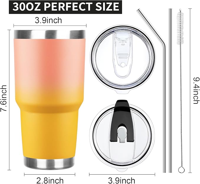 30 oz Tumbler with Lids and Straws Double Wall Vacuum Insulated Tumbler,Stainless Steel Leak-proof Tumbler Cup Powder Coated Travel Coffee Mug for Cold and Hot Drinks,Gardient Purple-Sunrise,2 pack