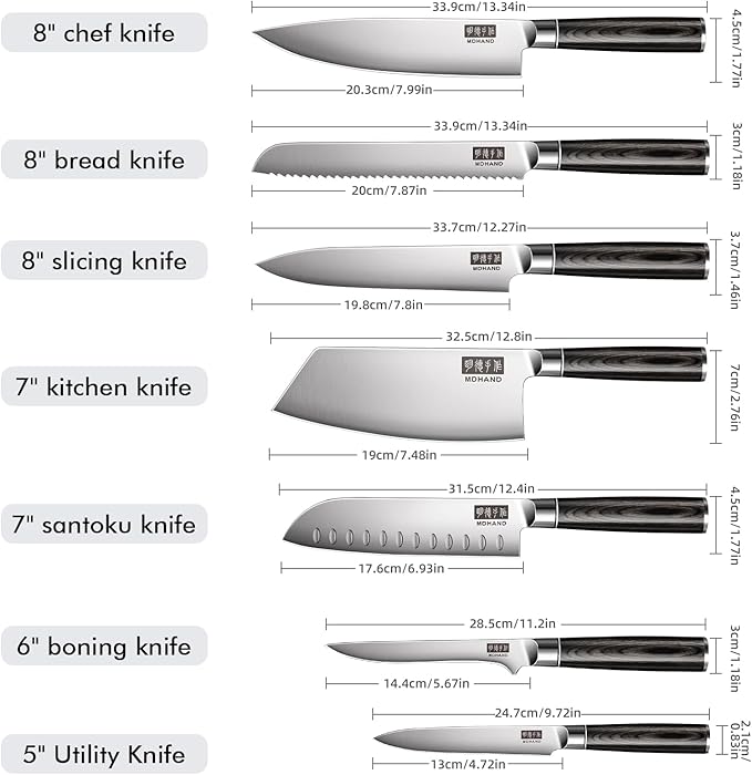 MDHAND Kitchen Knife Set, 7PCS Professional Japanese Knife Set, High Carbon Stainless Steel Chef Knife Set with Black Pakkawood Handle, Professional Ultra Sharp Kitchen Knives for Cooking, Elegant Box