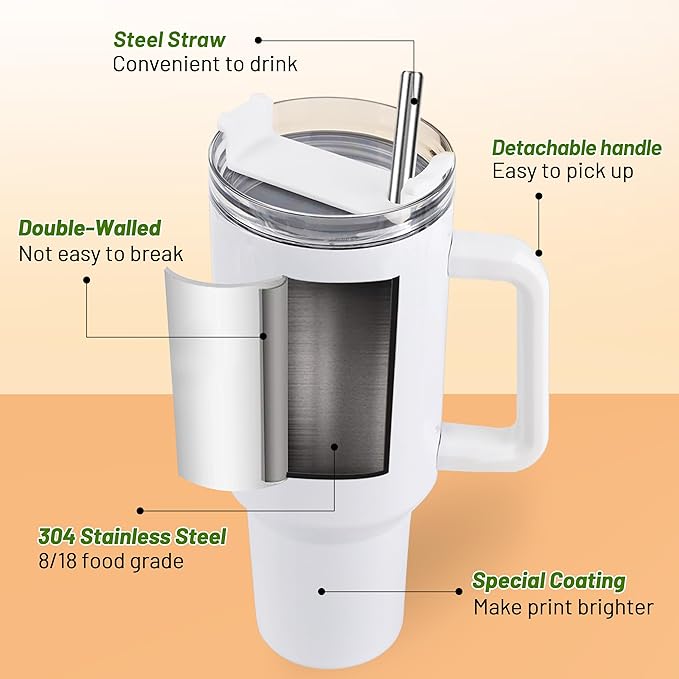 Joyclub 16 Pack 40 OZ Sublimation Tumblers with Handle Blank Insulated Large Tumbler Bulk, Coffee Travel Cups Stainless Steel Travel Mug for Diy Craft Heat Press Print