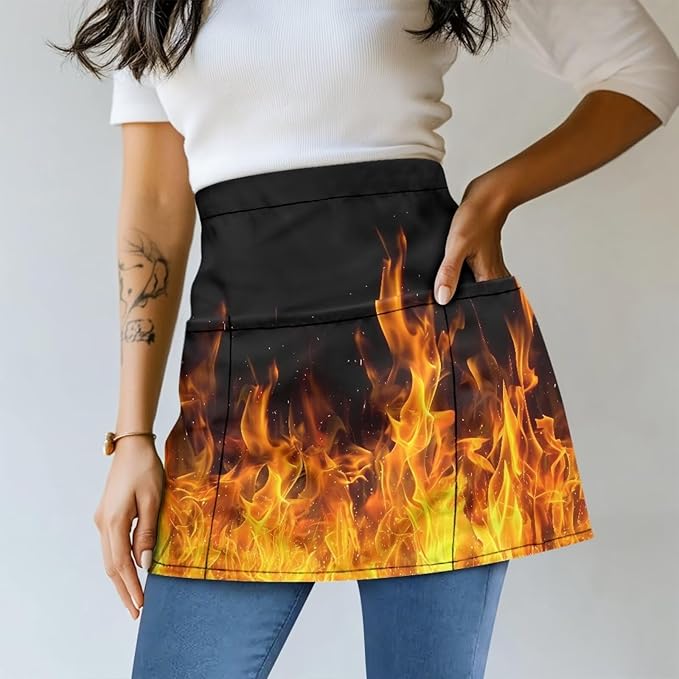 Server Waitress Waist Apron with 3 Pockets, Short Aprons for Servers,Waiter Apron For Waiter Accessories