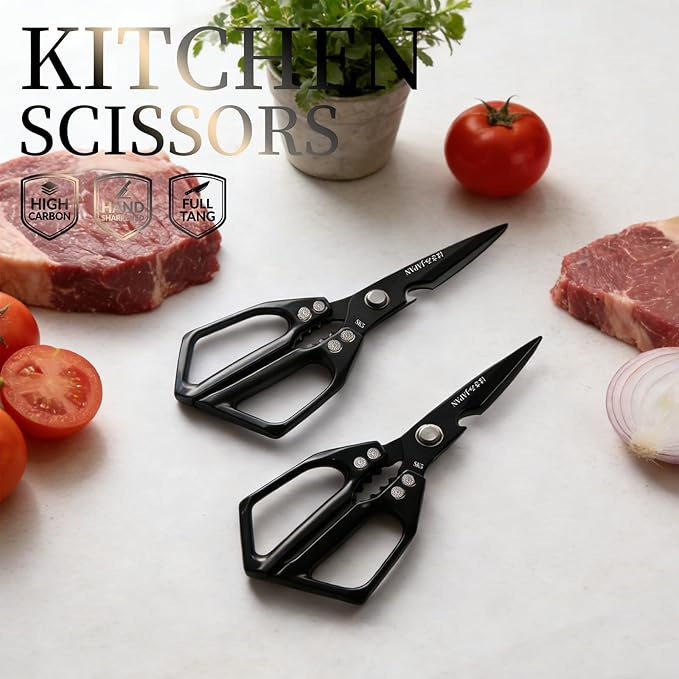 Kitchen Scissors Set 2PCS, Kitchen Shears Heavy Duty Poultry Shears Japan Meat Scissors for Food All Purpose Seafood Meat Cutting Cooking, Chicken Bones, Gifts for Men Women