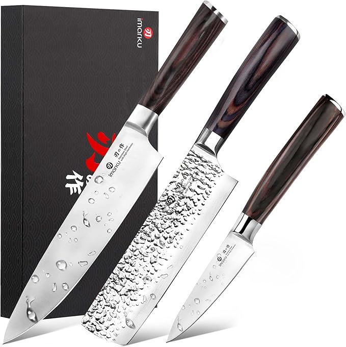 imarku 3 Pieces Knife set, Japanese HC Stainless Steel Kitchen Knife Set, Professional Chef Knife Set With Ergonomic Pakkawood Handle, Ultra Sharp Knives Set for Kitchen & Home Cooking, Gifts Box