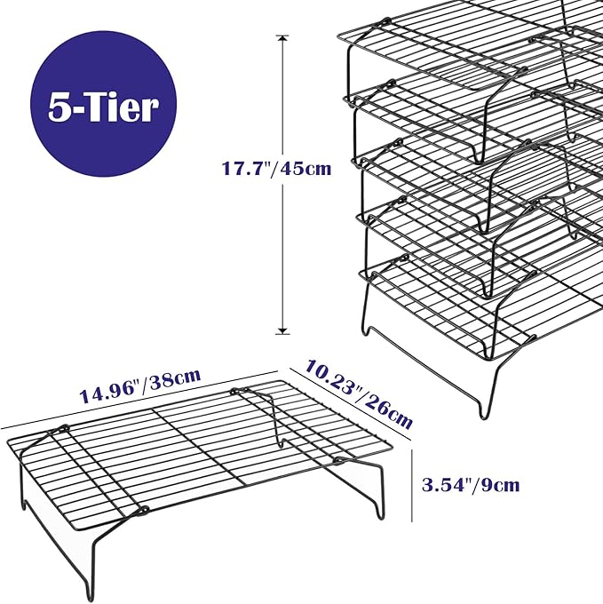 Leonyo 5-Tier Stackable Cooling Rack, Stainless Steel Baking Cooking Racks for Cooling Roasting Grilling, Oven Safe & Easy Clean, Collapsible & Heavy Duty,15" x 10", Black