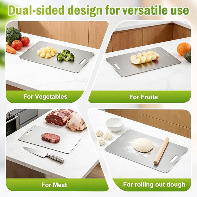 Titanium Cutting Board, 100% Pure Titanium Cutting Boards for Kitchen, Dishwasher Safe Chopping Board, Double Side Designed for Separating Raw Meat, Fruits and Vegetables,Odor Resistant(12"L x 9"W)