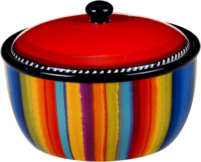 Sierra 8.25" Ceramic Bean Pot with Lid, 72 oz, Multicolor – Great for Serving Soups, Stews, Chilis, Casseroles, Salsas, and Sides – Vibrant Mexican-Inspired Cookware