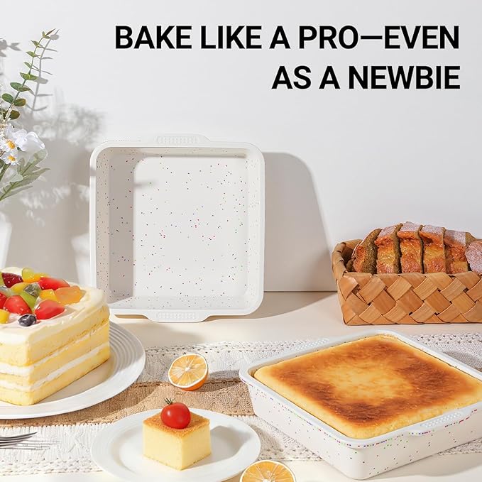 SJ 8 x 8 Inch Silicone Square Cake Pan with Metal Reinforced Frame Set of 2, Nonstick Silicone Cake Molds BPA Free Suitable for making Cakes Brownies Cheesecakes Pie Bread