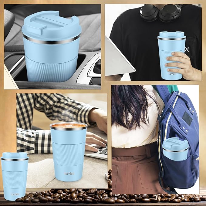 KETIEE Travel Coffee Mug 12oz: Insulated Coffee Cup with Leakproof Lid, Coffee Tumbler, Reusable Coffee Cups with Seal Lid, Vacuum Stainless Steel Coffee Mug to Go for Hot/Iced Water Tea