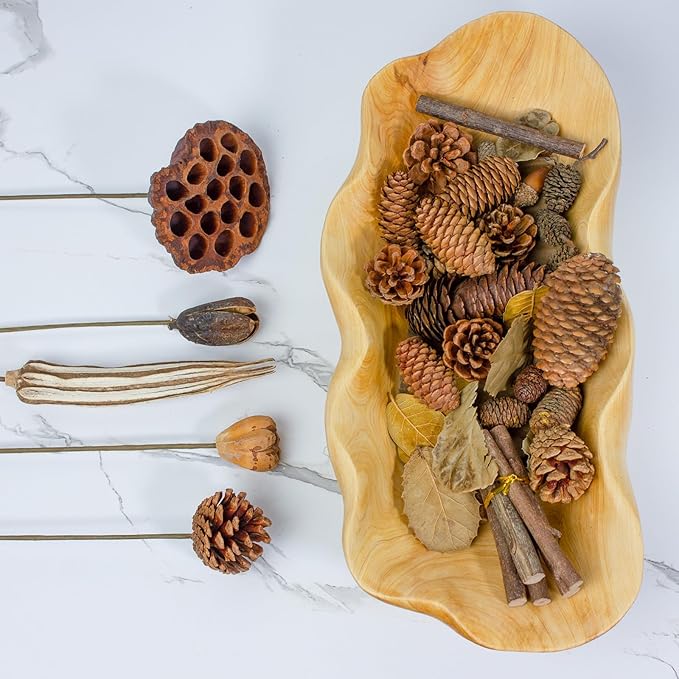 Wooden Fruit Bowl Handcrafted Wood - Natural Fruit Basket for Kitchen Counter Display, Decorative Bowl for Apples, Oranges, Pineapples (15 Inch)