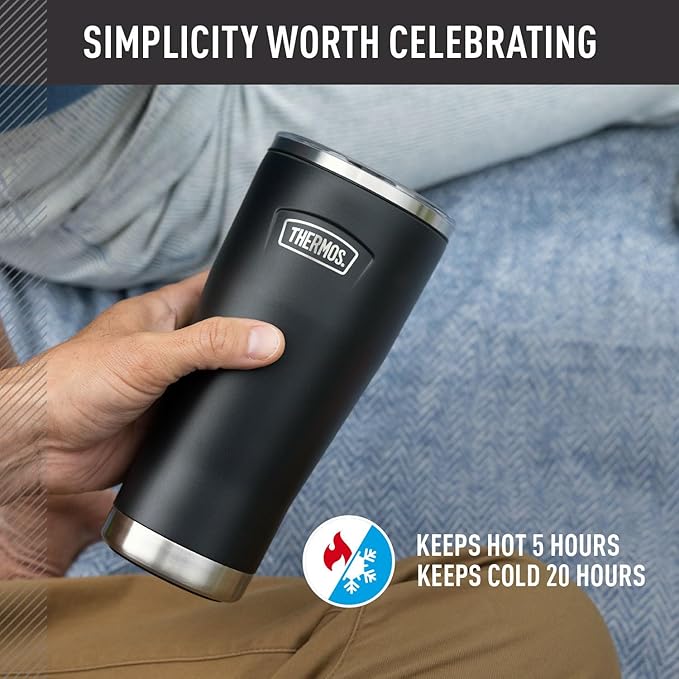 THERMOS ICON SERIES, Stainless Steel Tumbler with Slide Lock, 18 Ounce, Matte Stainless Steel
