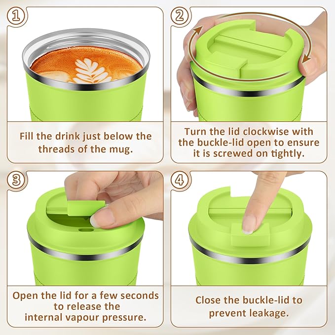 KETIEE Coffee Mug 12oz, Insulated Travel Mug with Leakproof Lid, Double Wall Vacuum Travel Coffee Mug Stainless Steel Reusable Coffee Cup for Hot and Iced Coffee Tea Water (Green)