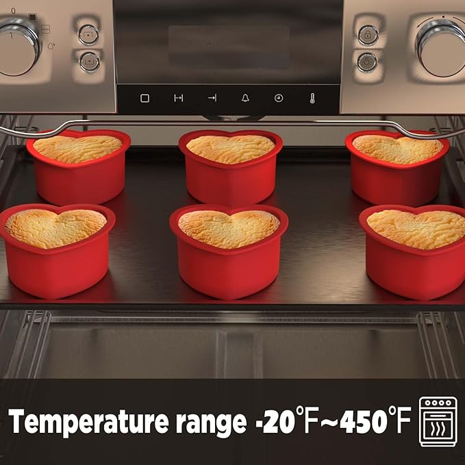 SILIVO 4 inch Heart Cake Pans (6 Pack) - Nonstick Mini Heart Shaped Cake Pans for Smash Cake, Muffin and Cupcake