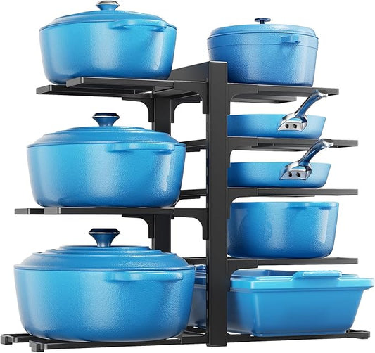 LAMU Pots and Pans Organizer Organizer under Cabinet 15.83" Height, 8 Adjustable Tier Heavy Duty 120LB Pot and Pan Organizer Rack inside Cabinet for Cast-iron Pan, Heavy Skillets Griddle, Shallow Pot