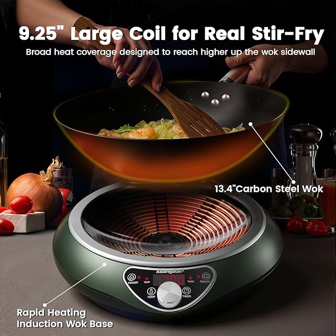 1700W Commercial Induction Wok Cooktop – Concave Wok Burner with Continuous Heating, Professional Countertop Induction Stove for Stir Fry, 120V Electric Wok Burner