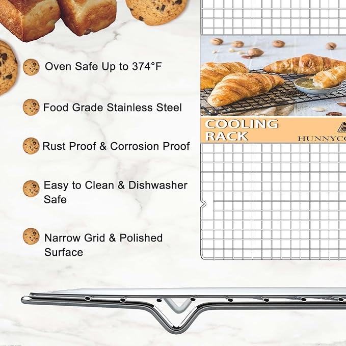 15.8”×9.8” Cooling Rack - 3P Stainless Steel Baking Rack, Oven Safe Cooling Racks for Cooking and Baking, Silver Roasting Rack & Wire Rack & Cookie Cooling Rack for Roasting, Grilling