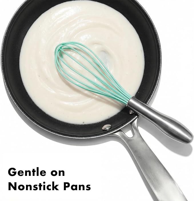 10-Inch Teal Silicone Whisk, Heat Resistant 480°F Kitchen Whisk with Stainless Steel Ergonomic Handle, Non-Scratch for Nonstick Cookware, Dishwasher Safe, Perfect for Blending, Cooking & Beating
