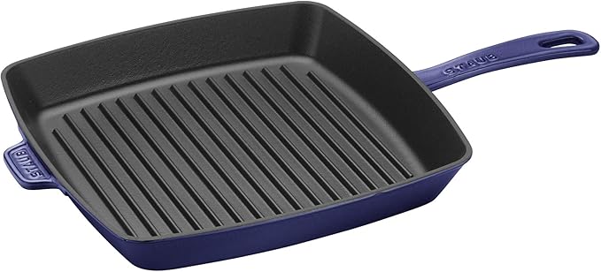 Staub Cast Iron 12-inch Square Grill Pan - Dark Blue, Made in France
